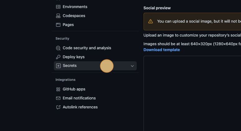 GitHub Actions secrets setup