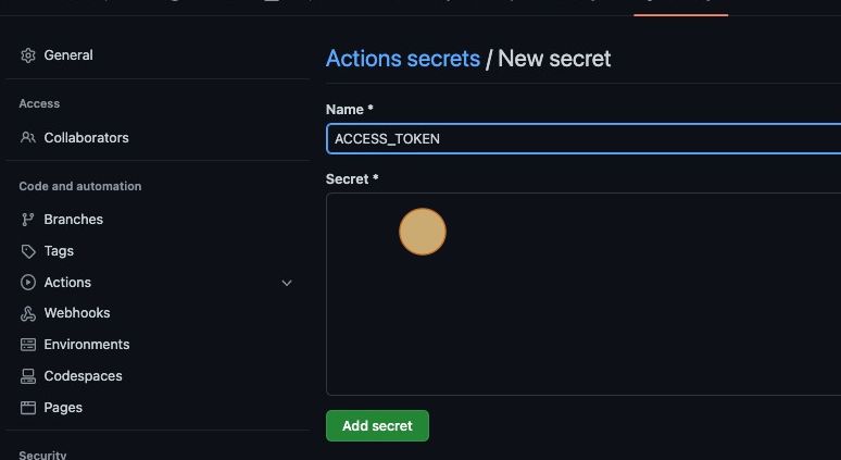 GitHub Actions secrets setup